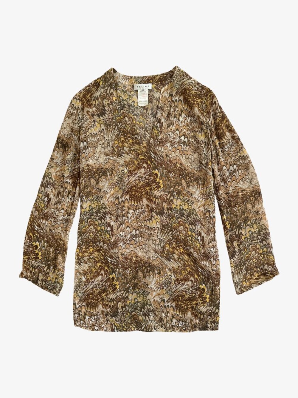 S/S 2003 Vintage Multicolor Swirl Pattern Silk Sheer Tunic Top by Celine
